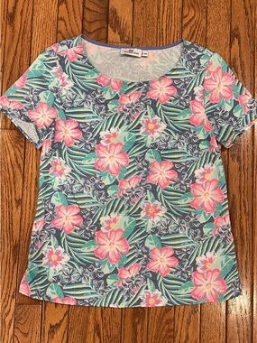 Vineyard Vines Tropical Floral Short Sleeve Tee - Pink, Teal & Navy